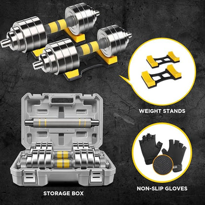 PHOEROS Adjustable Dumbbell Set - 44/66/88 LBS weights set, Dumbbell Barbell 3 in 1, Steel