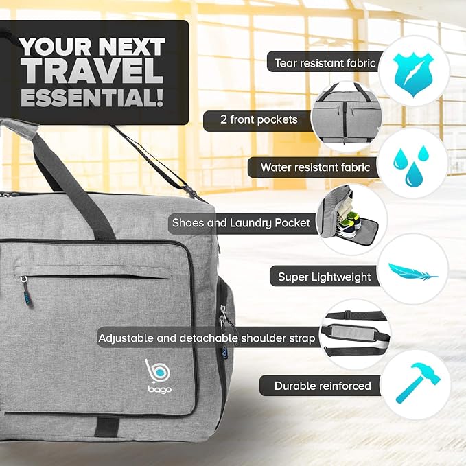 Bago Large Foldable Duffel Bags for Traveling Women & Men - 100L Packable Duffle Bag for Travel