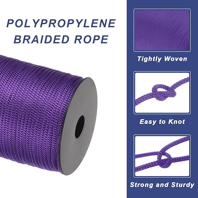 MECCANIXITY 5/32 Inch Polypropylene Rope Braided Ropes, 328ft Camping Rope Hollow Utility Cord for