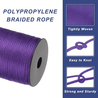 MECCANIXITY 5/32 Inch Polypropylene Rope Braided Ropes, 328ft Camping Rope Hollow Utility Cord for