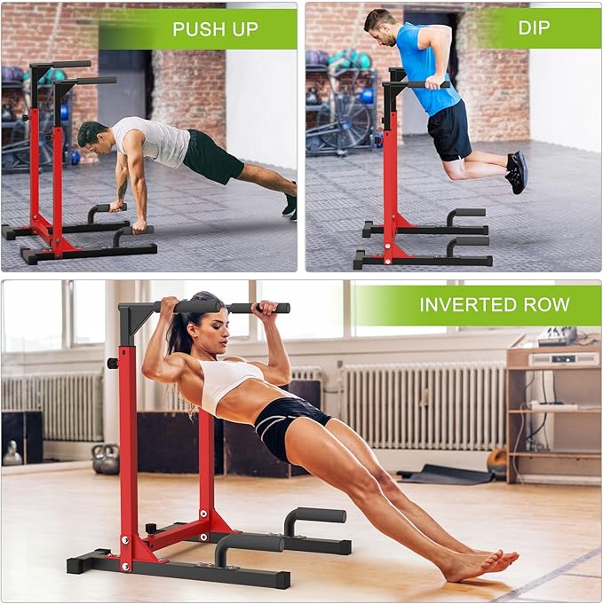 SELEWARE Heavy Duty Dip Bar, Adjustable Width & Height Dip Station Home Gym Fitness Equipment