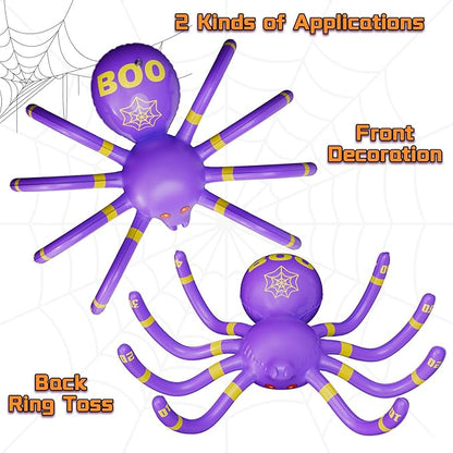 Halloween Spider Ring Toss Game, 2 Pack Inflatable Green and Purple Spiders with Rings and Pump