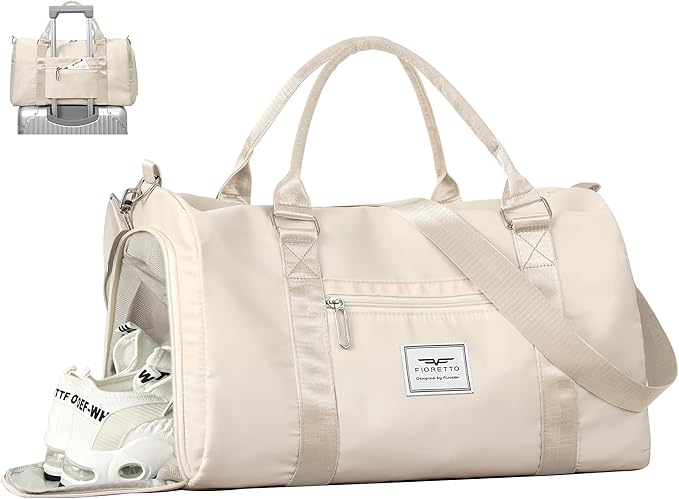 FIORETTO Womens Gym Tote Duffle Bag with Wet Pocket & Shoe Compartment, Sports Duffel Overnight