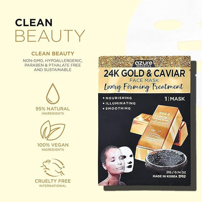Azure Cosmetics 24K Gold and Caviar Anti Aging Luxury Face Mask - Hydrating & Firming Facial Mask