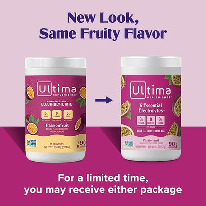 Ultima Replenisher Daily Electrolyte Powder Drink Mix – Sugar Free – Passionfruit, 90 Servings