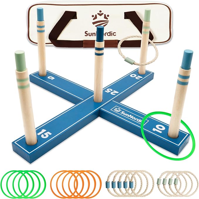 Wooden Ring Toss Game Set, Backyard Beach Camping Game with Toss Rings & Portable Carrying Bag