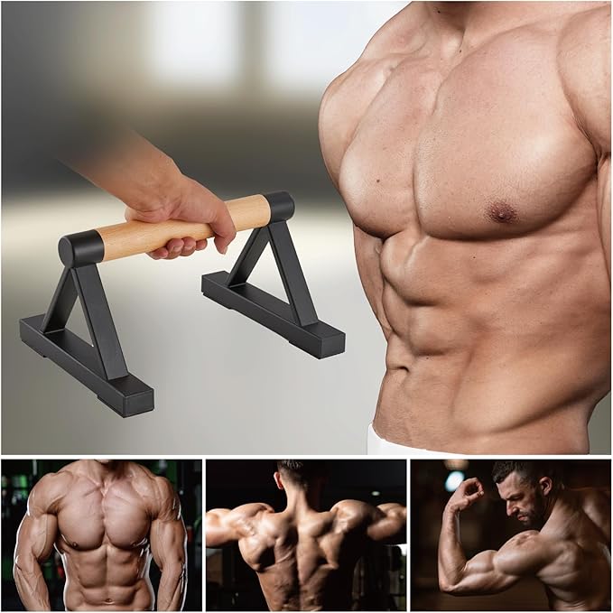 1 Pair Wooden Parallettes Push Up Bars for Men, Strength Training Pushup Stands Handles for Home