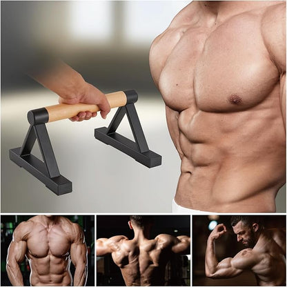 1 Pair Wooden Parallettes Push Up Bars for Men, Strength Training Pushup Stands Handles for Home