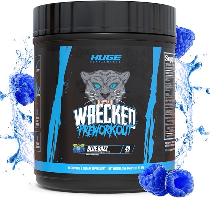 Wrecked Pre Workout Powder, Advanced Formula, Boosts Energy, Focus, Pumps & Performance, 10g