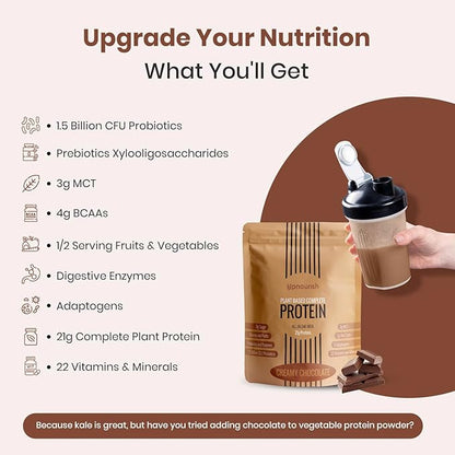 UpNourish Chocolate Vegan Protein Powder 54 Superfoods Powder,1.5 Billion CFU Probiotics 21g Plant