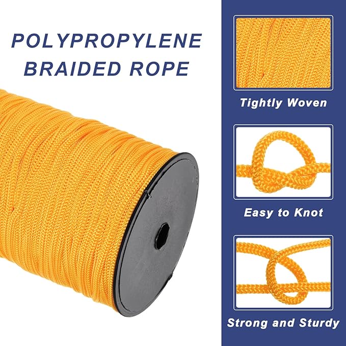 MECCANIXITY 3/16 Inch Polypropylene Rope Braided Ropes, 328ft Nylon Rope Hollow Utility Cord for