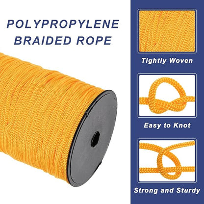 MECCANIXITY 3/16 Inch Polypropylene Rope Braided Ropes, 328ft Nylon Rope Hollow Utility Cord for