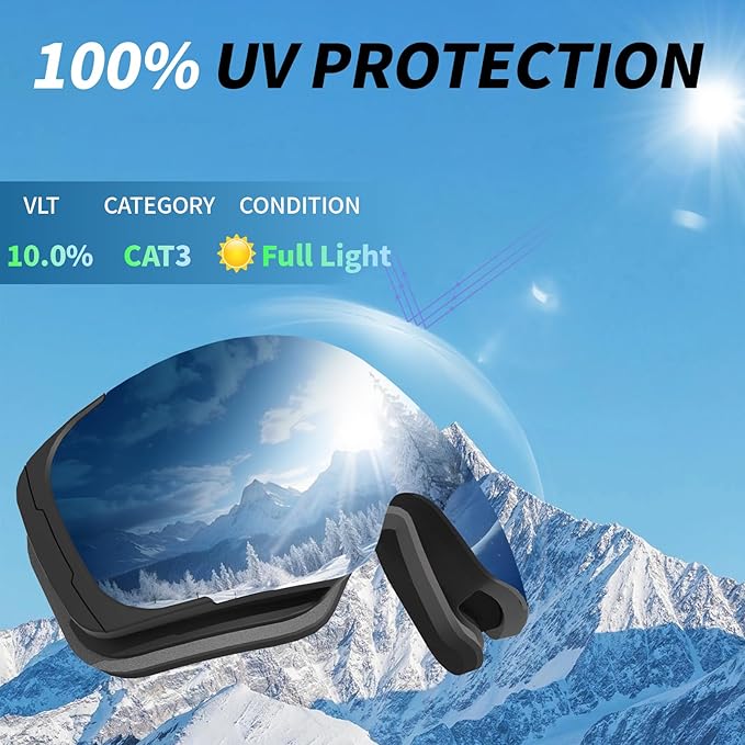 Ski Goggles for Men Women Adult & Youth, OTG Snowboard Goggles Anti Fog, Snow Goggles UV Protection