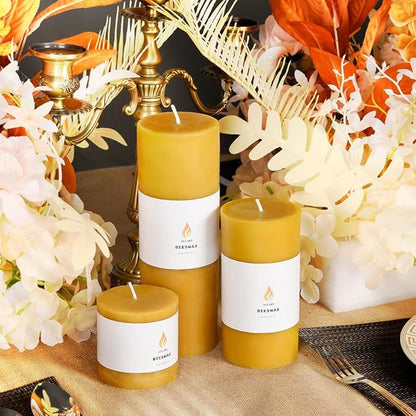 3"x 6" Large Beeswax Pillar Candle, Made of Pure Natural Beeswax, with Ultra Long Burning Time and