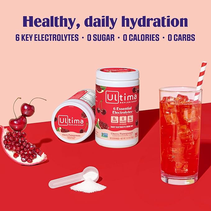 Ultima Replenisher Daily Electrolyte Powder Drink Mix – Sugar Free – Cherry Pomegranate, 90
