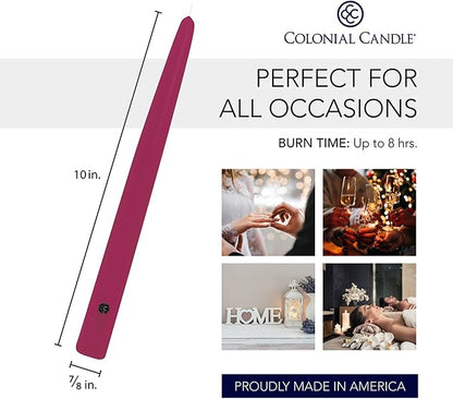 Colonial Candle Unscented Taper Candle, Handipt Collection, Mulberry, 10 in, Pack of 12 - Up to 8