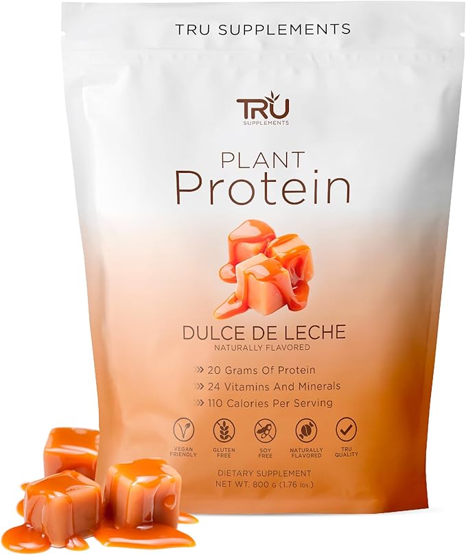 TRU Supplements Plant Based Protein Powder, BCAA, EAA, 20g Vegan Brown Rice & Pea Protein, 100
