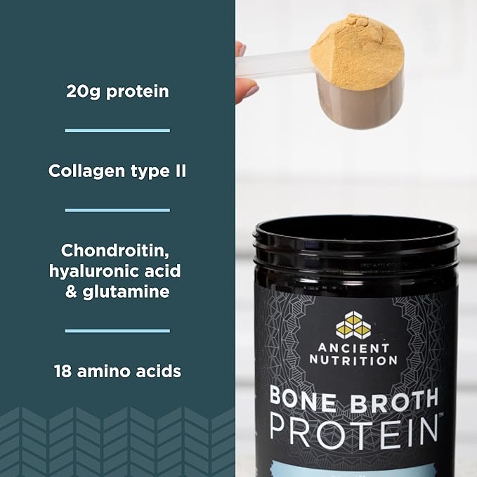 Ancient Nutrition Grass Fed, Bone Broth Protein Powder, 20g Protein, Hydrolyzed Collagen Peptides