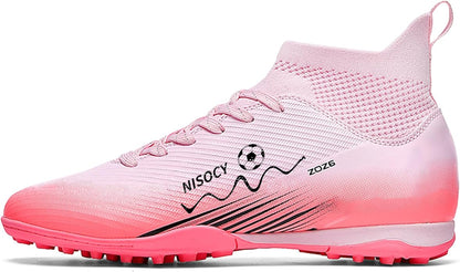 NISOCY Soccer Shoes for Mens Womens Professional Cleats High-Top Athletic Turf Football Shoe