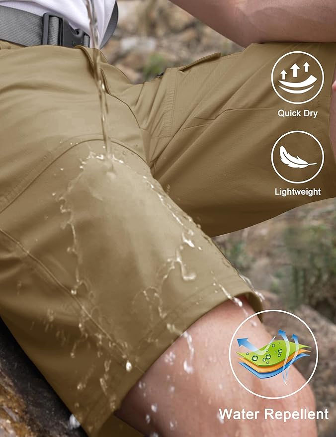 CRYSULLY Men's Hiking Cargo Shorts Outdoor Summer Lightweight Quick Dry Work Casual Shorts with 5
