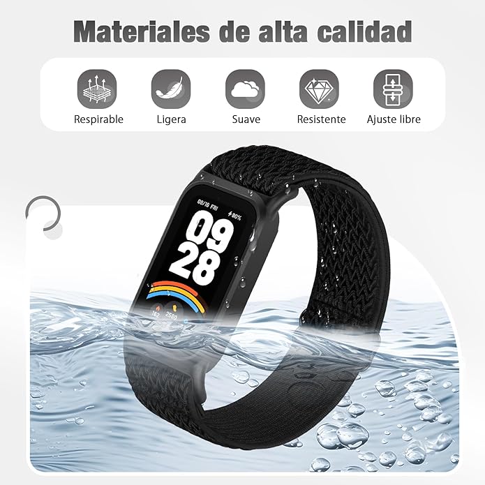 2 Pack Elastic Bands Compatible with Xiaomi Smart Band 9 Active Women Men, Soft Nylon Replacement