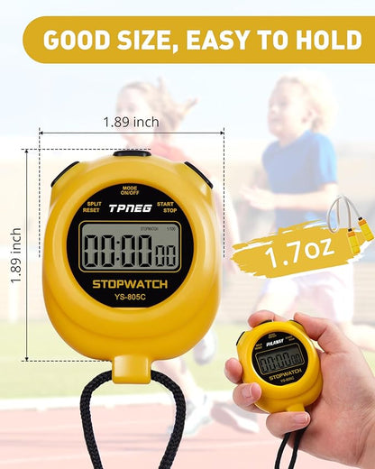 Simple Stopwatch Timer - Easy to Use, Set Up, Read, and Carry - Large Display - On/Off, AAA Battery