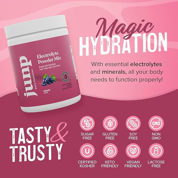 JUNP Electrolytes Powder No Sugar No Carbs – Vine Ripened Grape Keto Electrolyte Drink Mix