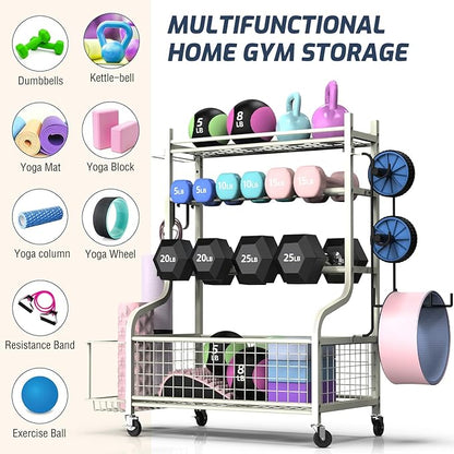 PLKOW Dumbbell Rack, Weight Rack for Dumbbells, Home Gym Storage for Dumbbells Kettlebells Yoga Mat