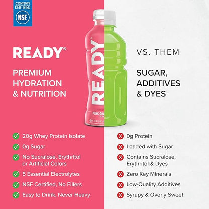 Ready® Protein Water ??20g Whey Protein Isolate, Zero Sugar, Low-Calorie Sports Drink for Hydration