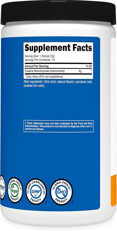 Nutricost Creatine Monohydrate Powder (Mandarin Orange, 500 Gram) - Micronized Creatine Supplement