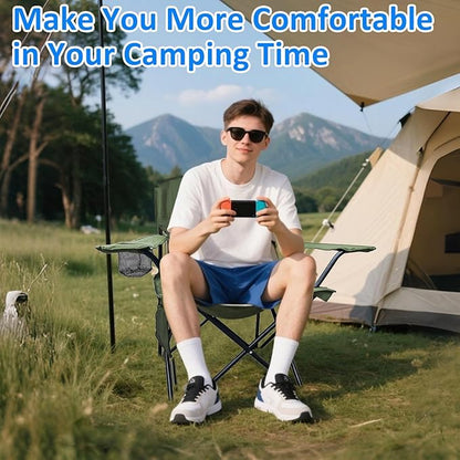 Folding Camping Chair, 225lb Capacity, Includes Cup Holder & Side Storage Bag, 5.5lbs Portable for
