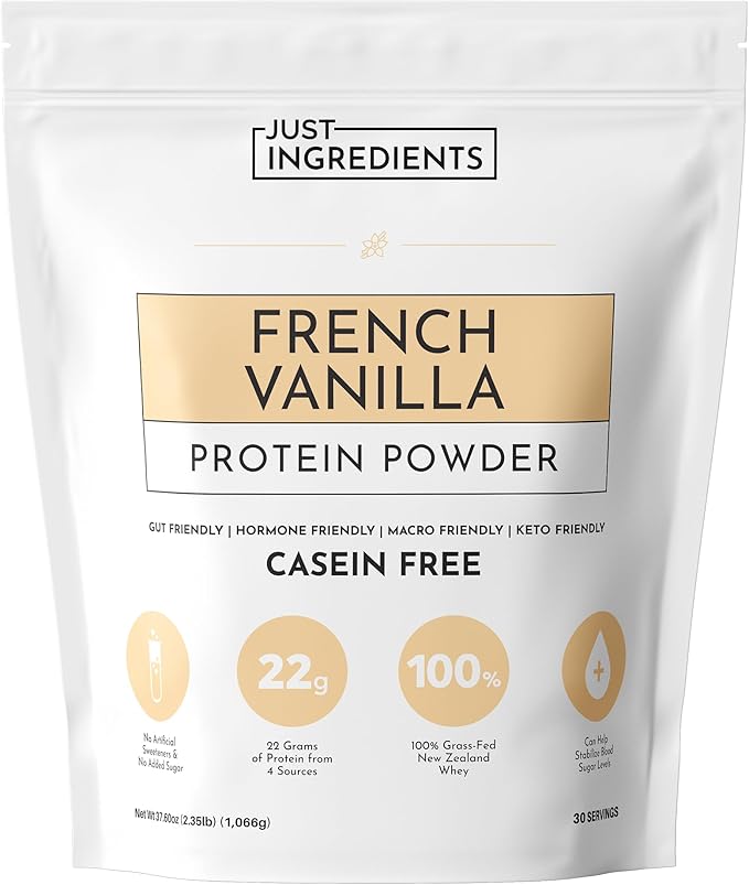 JUST INGREDIENTS French Vanilla Protein Powder ??30 Serving Bag ??Grass-Fed Whey & Plant Protein