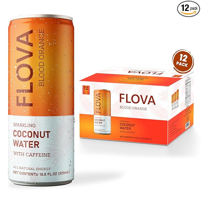 Flova Blood Orange Energy Drink, All Natural, Electrolytes and Minerals from Coconut Water, 4