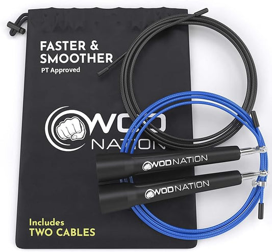 WOD Nation Adjustable Speed Jump Rope For Men, Women & Children - Blazing Fast Fitness Skipping