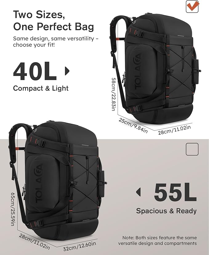 Tolaccea Gym Bag for Men with Shoe Compartment Wet Pocket, 40L Convertible Duffle Bag Gym Backpack