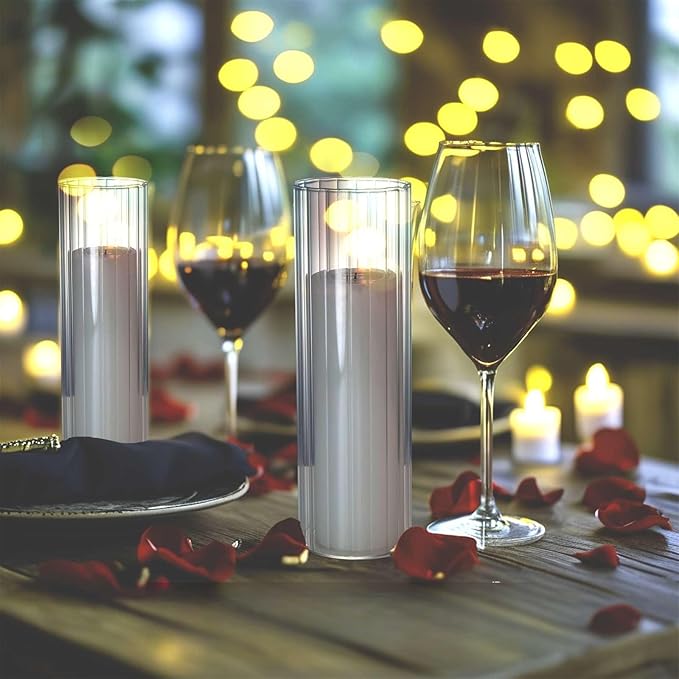 Set of 12 Elegant White Pillar Candles with Clear Ribbed Glass Holders?“Perfect for Weddings