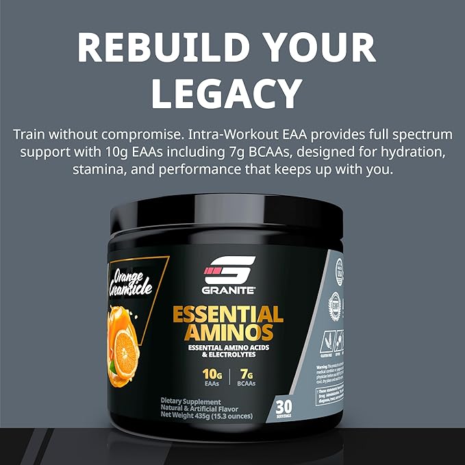 Granite Essential Amino Acids Powder for Muscle Recovery and Growth with 10g EAAs and 7g BCAAs