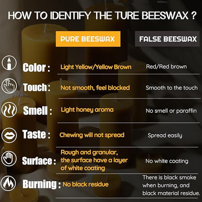 Natural Beeswax Candles Pillar, 2 Packs, 70 Hours Burn Time, 100% Pure Beeswax Candles for Home