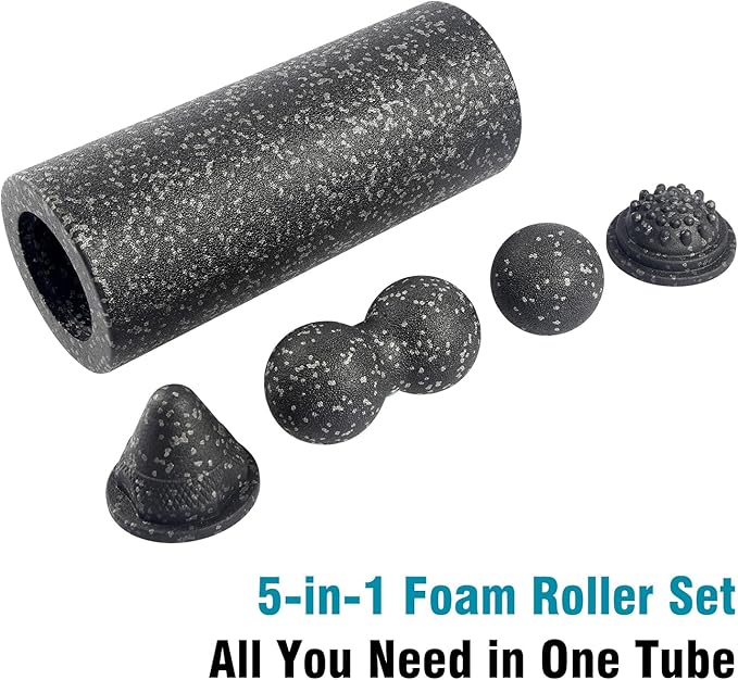 5-in-1 Foam Roller Set for Muscle Recovery ??Includes Yoga Roller, Massage Ball, Peanut Ball, Cone