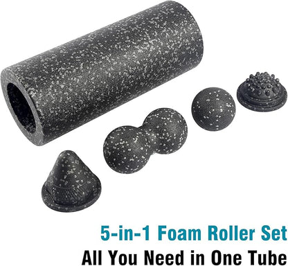 5-in-1 Foam Roller Set for Muscle Recovery ??Includes Yoga Roller, Massage Ball, Peanut Ball, Cone
