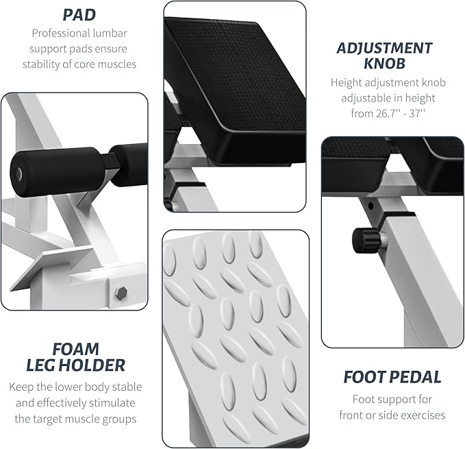 Roman Chair Back Extender - Angle & Height Dual Adjustable Hyperextension Bench for Home Gym