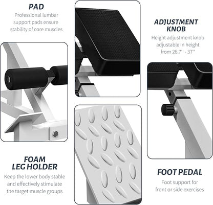 Roman Chair Back Extender - Angle & Height Dual Adjustable Hyperextension Bench for Home Gym