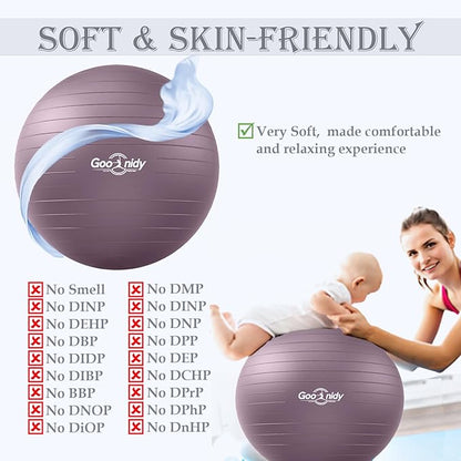 Soft Exercise ball, Anti-Burst Yoga Ball Chair Supports 2200lbs, Workout Equipment w/ Pump for