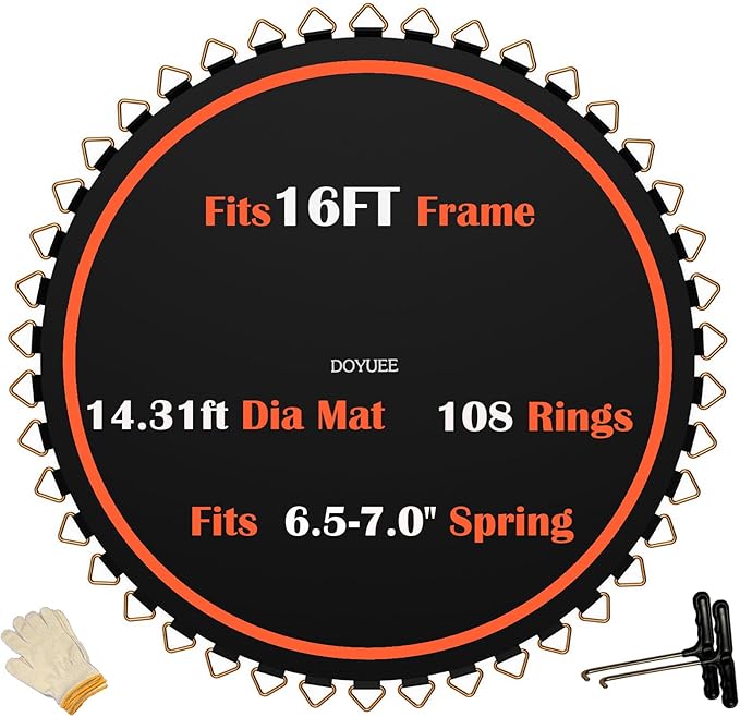 Trampoline Mat Replacement-Fits 16FT Frame with 108 Rings Fits 6.5-7.0" Springs-Mat Diameter 14.3ft