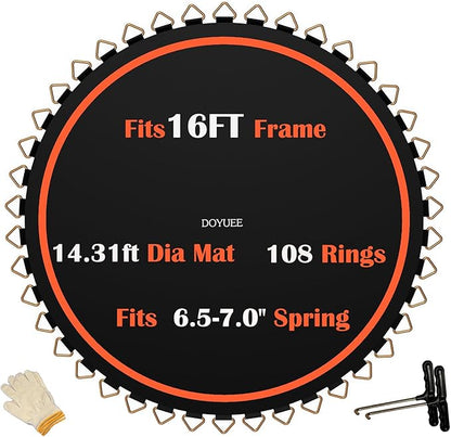 Trampoline Mat Replacement-Fits 16FT Frame with 108 Rings Fits 6.5-7.0" Springs-Mat Diameter 14.3ft
