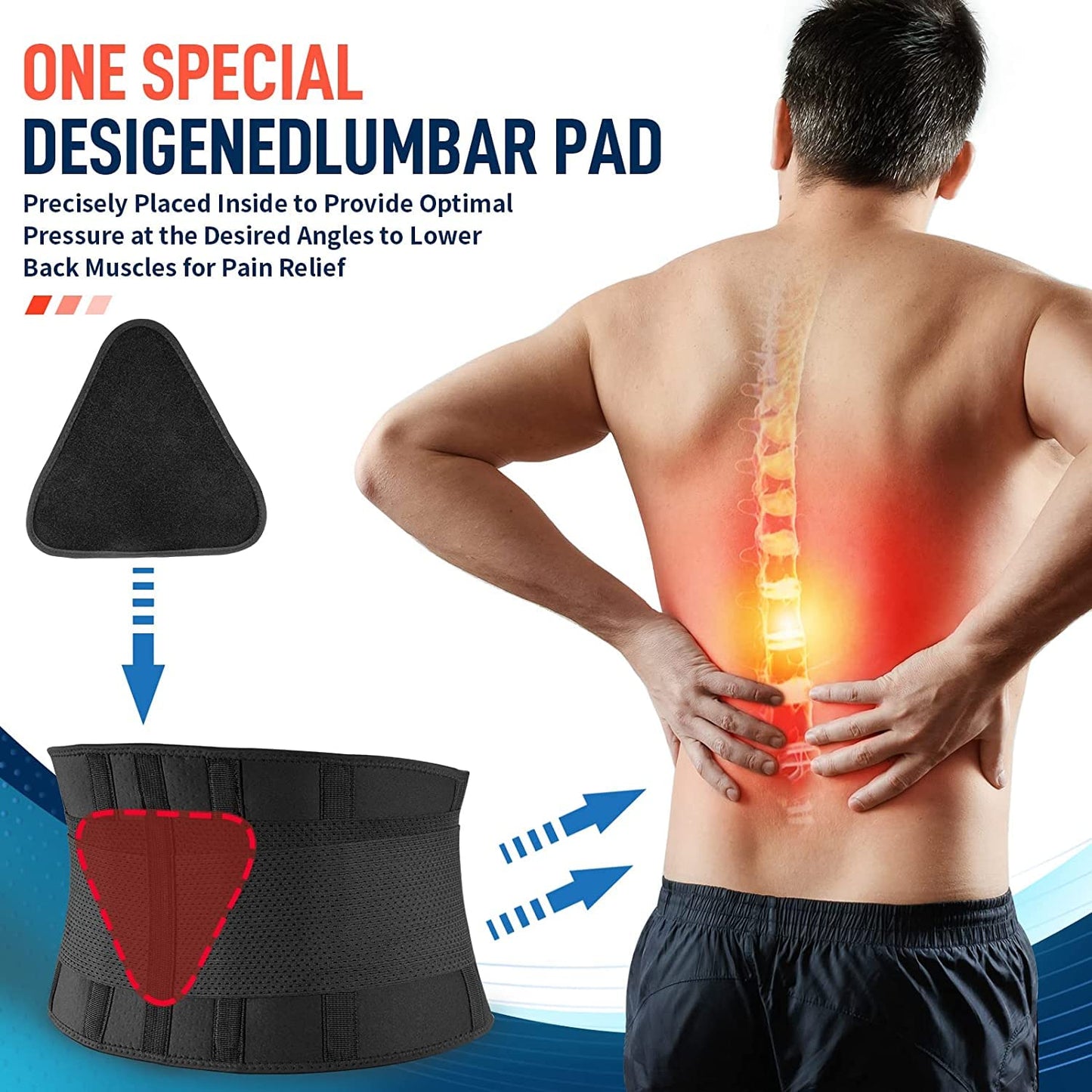FEATOL Back Brace Support Belt-Lumbar Support Back Brace for Back Pain, Sciatica, Scoliosis