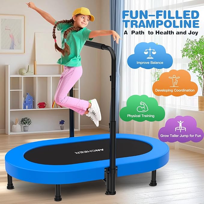 ANCHEER 56'' Foldable Mini Trampoline with Adjustable Handle - Indoor/Outdoor Rebounder for Kids &