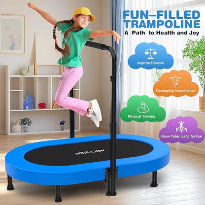 ANCHEER 56'' Foldable Mini Trampoline with Adjustable Handle - Indoor/Outdoor Rebounder for Kids &