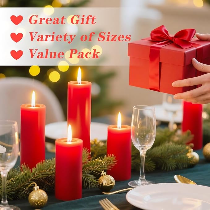 36 Pcs Red Pillar Candles Bulk Set，Hurricane Candlesï¼? Different Lengths (12 Each)，Dripless