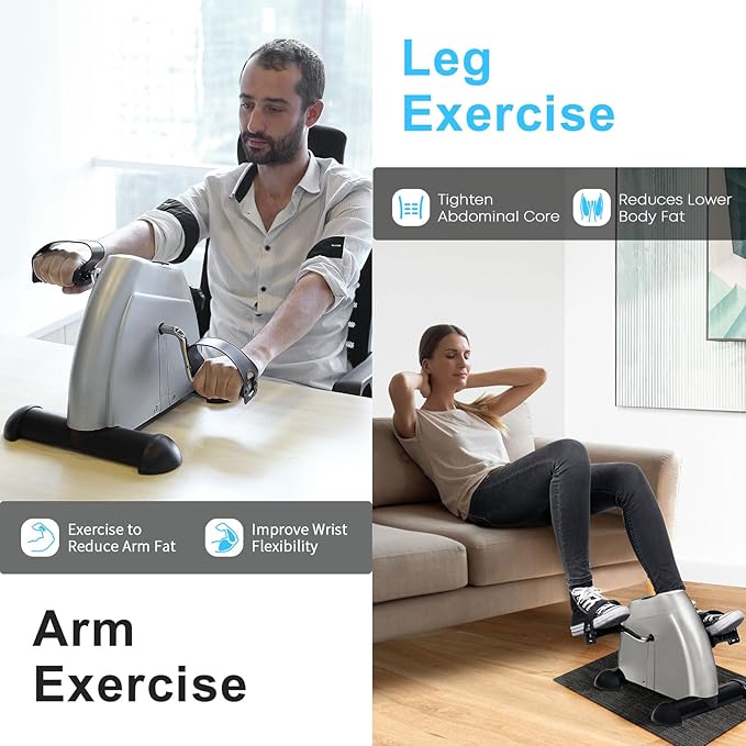 Mini Exercise Bike, AGM Under Desk Bike Pedal Exerciser Foot Cycle Arm & Leg Pedal Exerciser with
